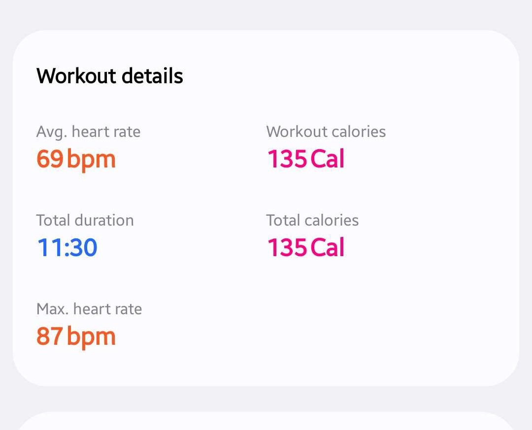 A screenshot of Workout details, displaying information such as average heart rate and total calories.